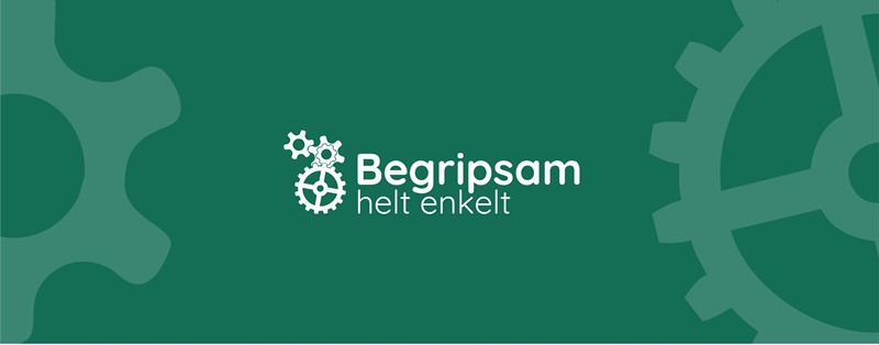 Logotype företaget "Begripsam" Vit text på mörkgrön botten.