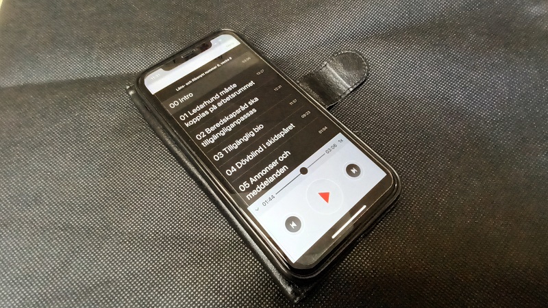 En smarttelefon med förstoring av ett nummer av Läns- och Riksnytt öppet i appen, inslagsnamnen står på rad.