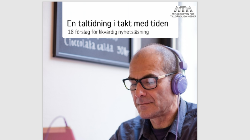 Man med glasögon och hörlurar. MTM logotype i hörnet. Foto: Elliot Elliot
