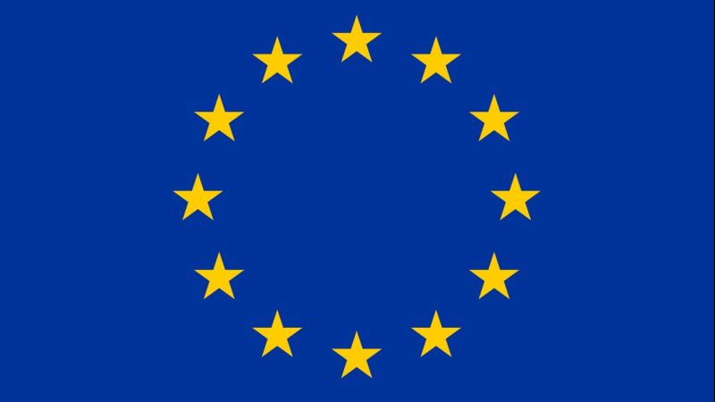 EU flagga. Gula stjärnor i en cirkel på mörkblå botten
